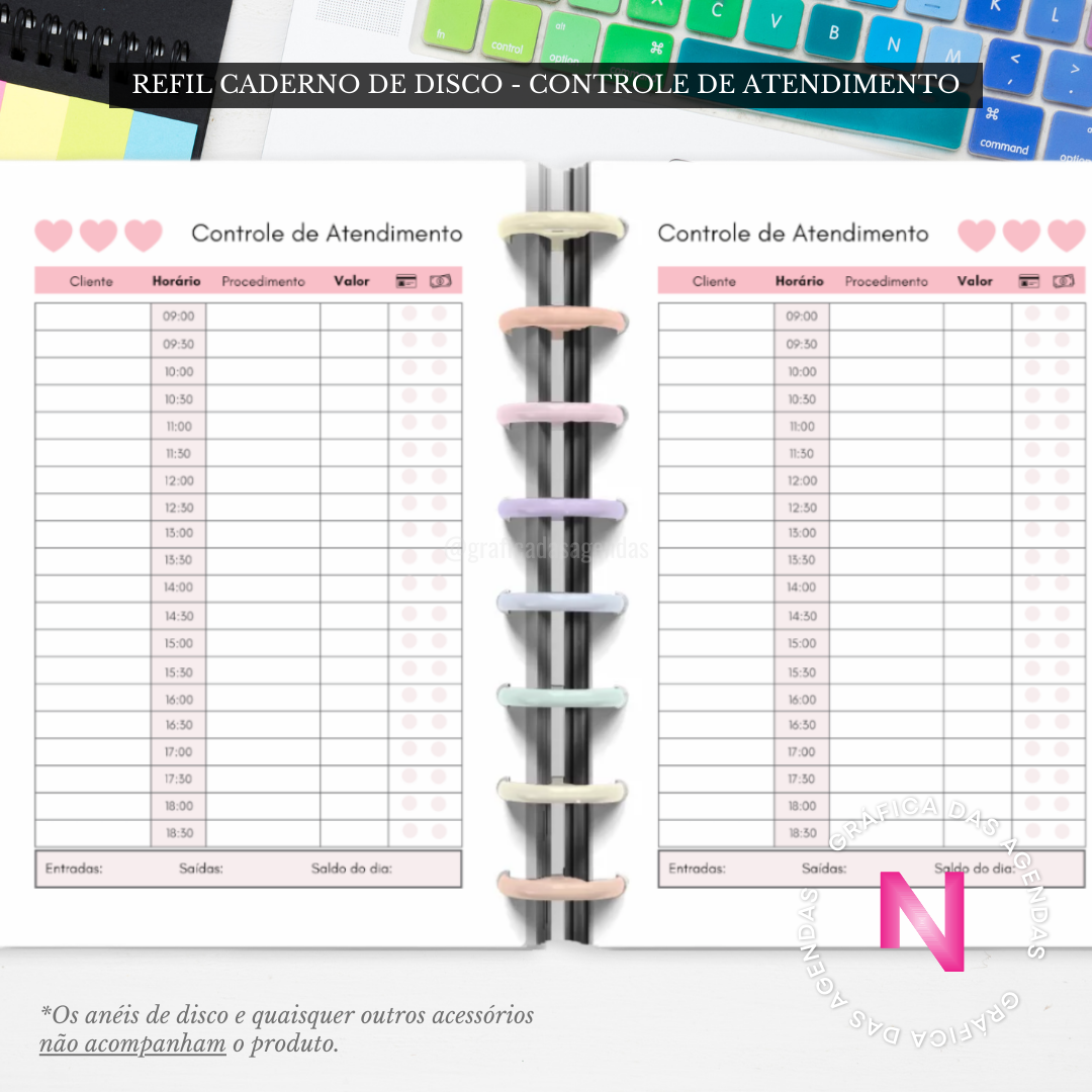 Controle de Atendimento - Refil Caderno de Disco